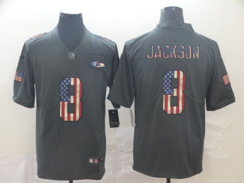 Men Baltimore Ravens #8 Jackson Carbon Black Retro USA flag Nike NFL Jerseys